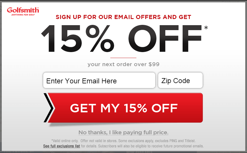 golfsmith email sign up box