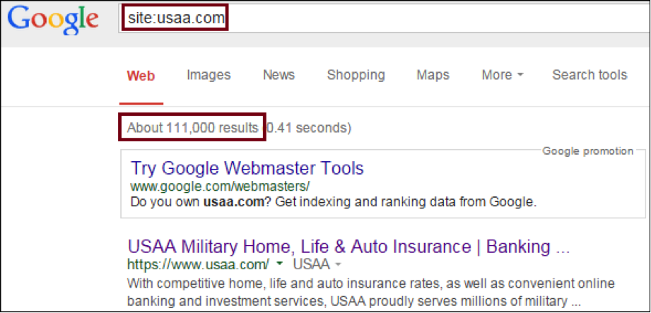 site usaa pages indexed