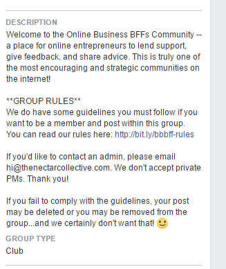 Facebook Group Description